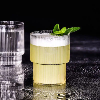 Thin Wall 7cm Diameter Tumbler Drinking Glasses With Optical Stripes