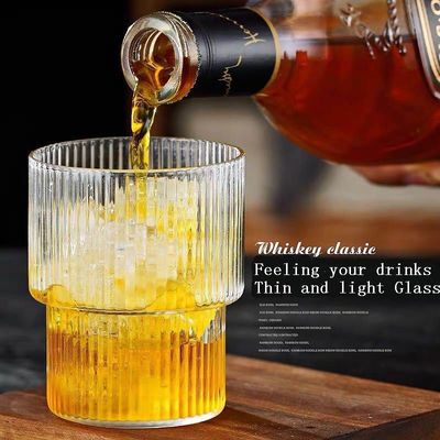 Thin Wall 7cm Diameter Tumbler Drinking Glasses With Optical Stripes