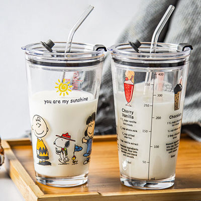 Color Printed Unique Cocktail Glasses With Silicate Straw And Lid