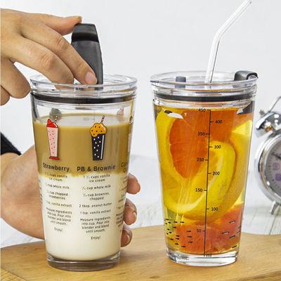 Color Printed Unique Cocktail Glasses With Silicate Straw And Lid