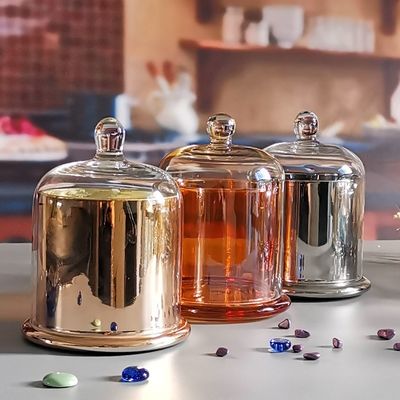 Customized Color Glass Cloche Jar with Bell Dome Glass Lid For Candle Wax