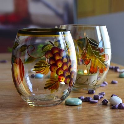Egg Shaped Beautiful Color Glass Cylinder Candle Holders , Glass Votive Candle Holders