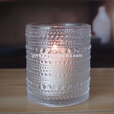 Customized Embossed Beads Strings Glass Votive Candle Holders ,  Glass Cylinder Candle Holders
