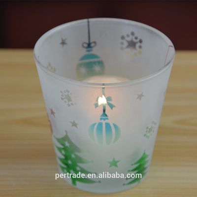 Frosted Color Pattern Vintage Glass Candle Holders For Christmas