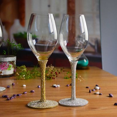 Diamonds Decorated Crystal Wine Glass As Anniversary Gift