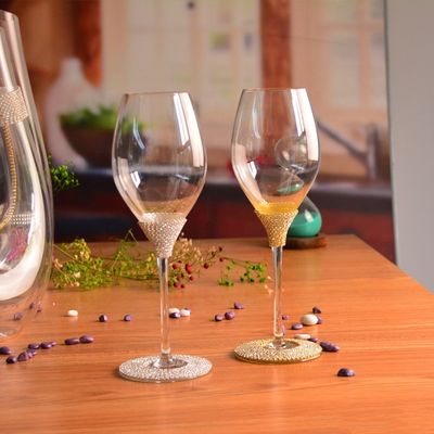 Diamonds Decorated Crystal Wine Glass As Anniversary Gift
