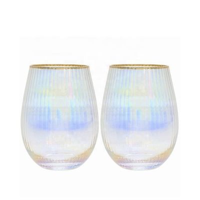 Ion Plated Rainbowl 16 Oz Stemless Wine Glass , Antique Crystal Wine Glasses