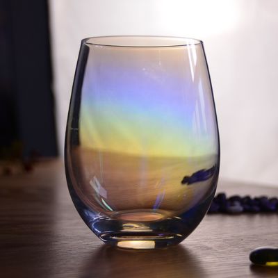 Ion Plated Rainbowl 16 Oz Stemless Wine Glass , Antique Crystal Wine Glasses