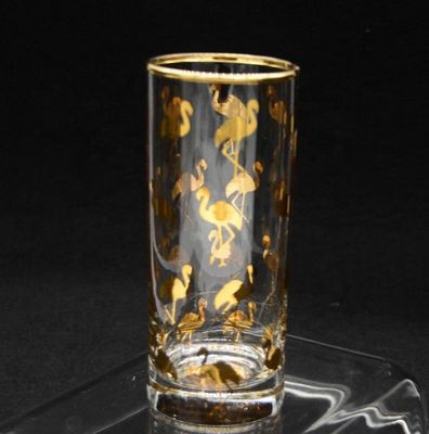 Golden Flamingo Printed Crystal Highball Glasses For Restaurant