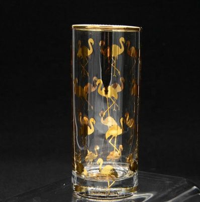 Golden Flamingo Printed Crystal Highball Glasses For Restaurant