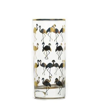 Golden Flamingo Printed Crystal Highball Glasses For Restaurant