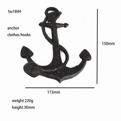 Decorative Anchor Shape Black Iron Coat Hooks Cast Iron Crafts