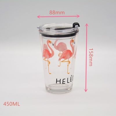 Decorated Pint Ice Tea Glass Cup With Lid And Silicate Straw Cocktail Tumbler Drinking Glasses