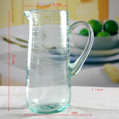 Recycle Green Spiraling Bubbles  Glass Water Pitcher , Large Glass Pitcher
