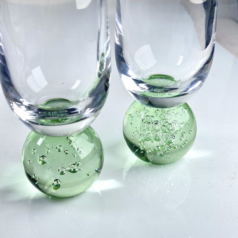 qualidade Conjunto de 2 taças de champanhe sopradas à mão, base de esfera de bolha verde, flautas sem haste modernas para vinho espumante, prosecco, decoração de casa fábrica