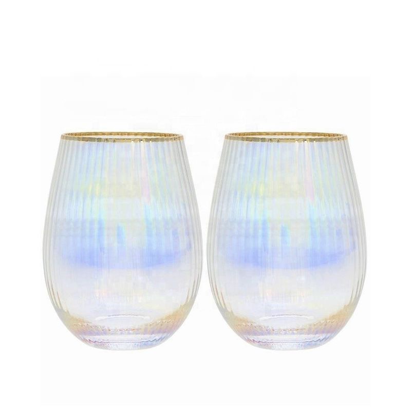 Ion Plated Rainbowl 16 Oz Stemless Wine Glass , Antique Crystal Wine Glasses