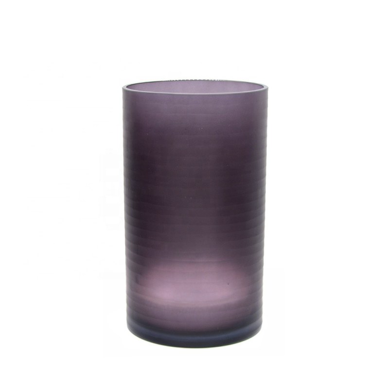 qualidade Vaso de vidro decorativo de cilindro gravado à mão, Vaso de cilindro centrais com padrão fábrica