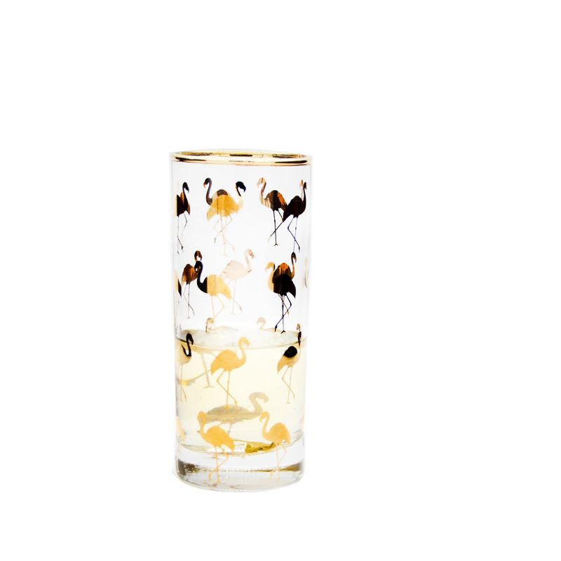 Golden Flamingo Printed Crystal Highball Glasses For Restaurant
