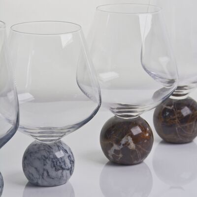 qualidade Base de esfera de mármore Cristal de vidro de vinho Conjunto de cristal ultra claro soprado à mão com elegância de pedra natural Ideal para reuniões diárias e especiais fábrica
