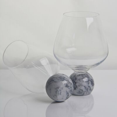 qualidade Base de esfera de mármore Cristal de vidro de vinho Conjunto de cristal ultra claro soprado à mão com elegância de pedra natural Ideal para reuniões diárias e especiais fábrica