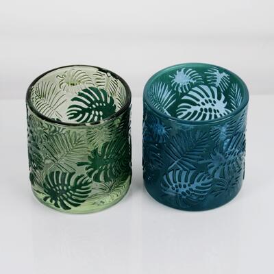 qualidade Embossed Tropical Monstera Leaf Glass Candle Holder with 200ml Capacity in Lead-Free Crystal Glass fábrica