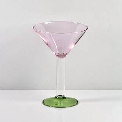 Qualidade Hand Blown Borosilicate Stemmed Wine & Cocktail Glass Set, Pink Bowl with Green Hollow Stem Base, Colored Spray Tinted Art Goblets for Bar, Wedding & Table Decor fábrica
