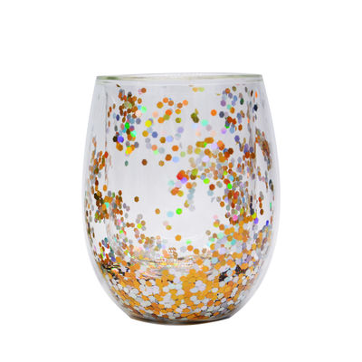 qualidade 13 oz Borosilicato personalizado Duplo Parede Tumbler copos de beber com brilho colorido dentro fábrica