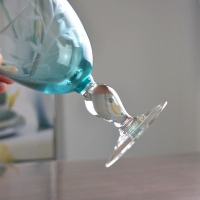 qualidade Vintage estilo escandinavo gravado Turquesa cristal de vidro de vinho, cristal claro de copos fábrica