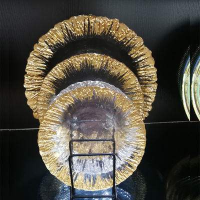 qualidade Placas de carregamento de vidro de sobremesa de cor dourada, placas de carregamento decorativas para casamento fábrica