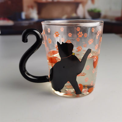 qualidade Taça de chá de vidro de gato preto de borosilicato com alça de cauda colorida fábrica