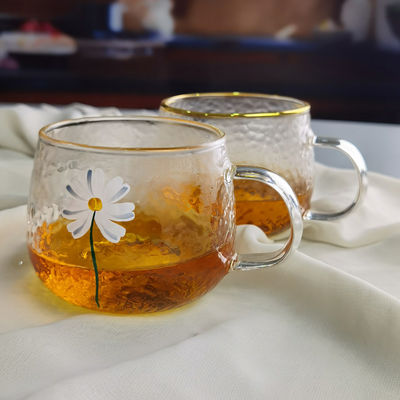 qualidade Borosilicato textura martelada tumbler copos de beber com borda de ouro fábrica