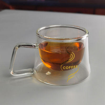 qualidade 200 ml de borosilicato de camada dupla de vidro caneca de café com logotipo dourado fábrica